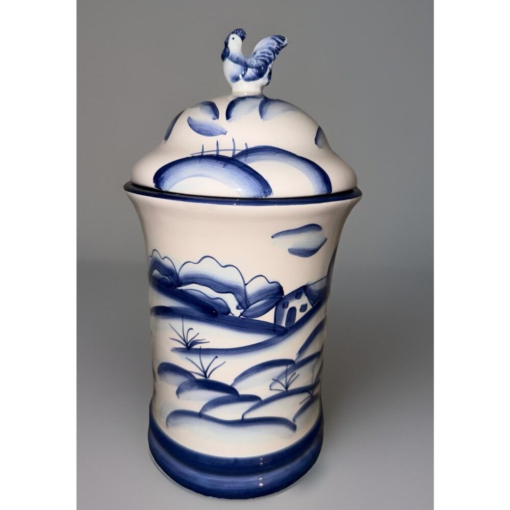 Vintage California Pantry Classic Ceramic w/ Lid Rooster Canister Farm Scene
